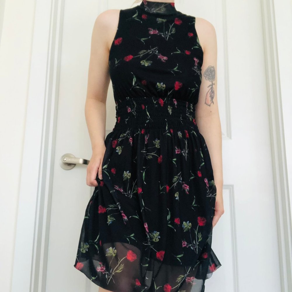 High Neck Floral Dress